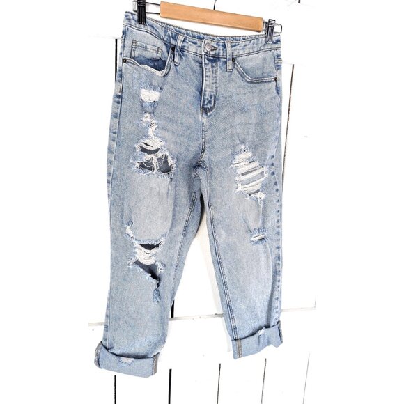 90s distressed destroyed blue high rise  jeans - Picture 3 of 6